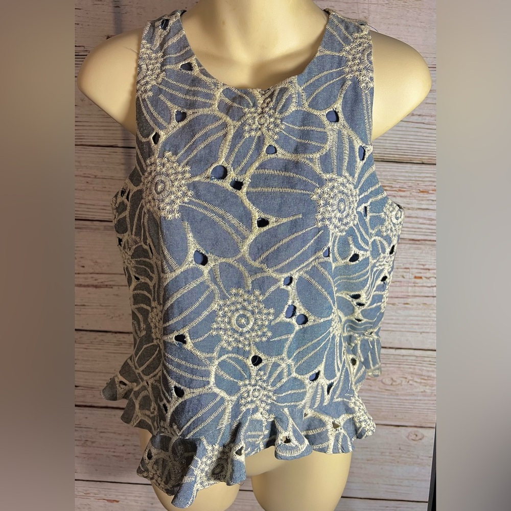 Anthropologie Sunday in Brooklyn Blue Embroider Flower Cut Out Sleeveless XS